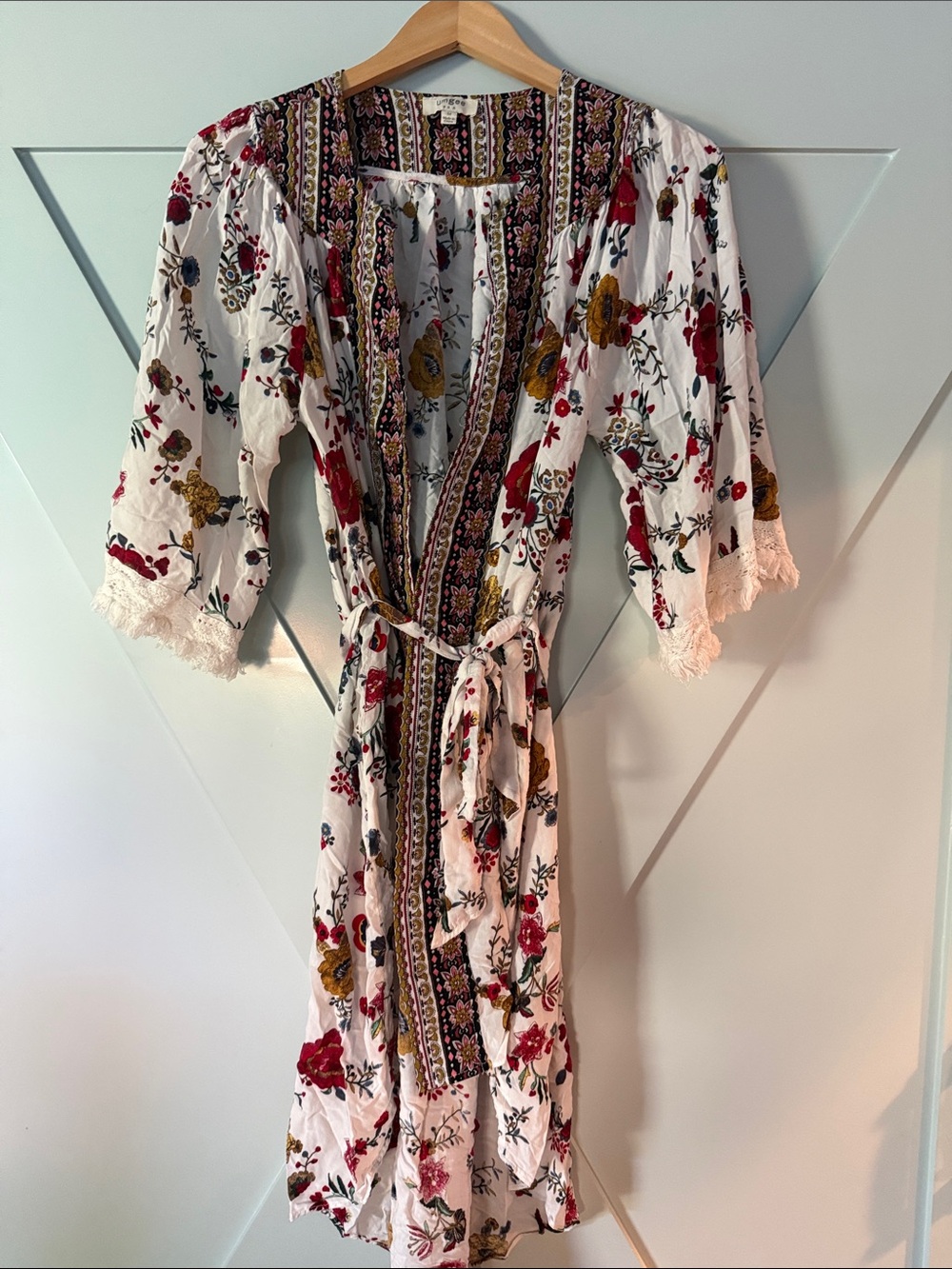 Umgee Boho Floral-Print Kimono in Black, Mustard & Red